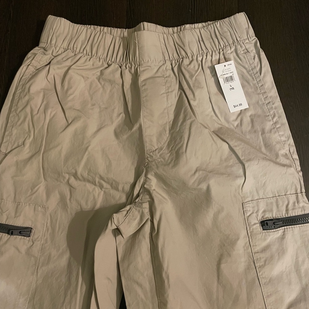 Beige Kids Cargo Pants with Zipper Pockets